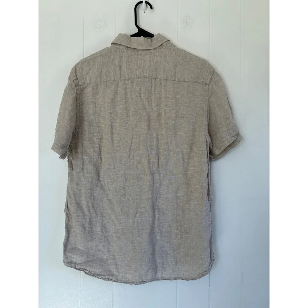 Porter & Ash Mens Tan 100% Linen Short Sleeve Button Down Shirt‎ Resort Wear L